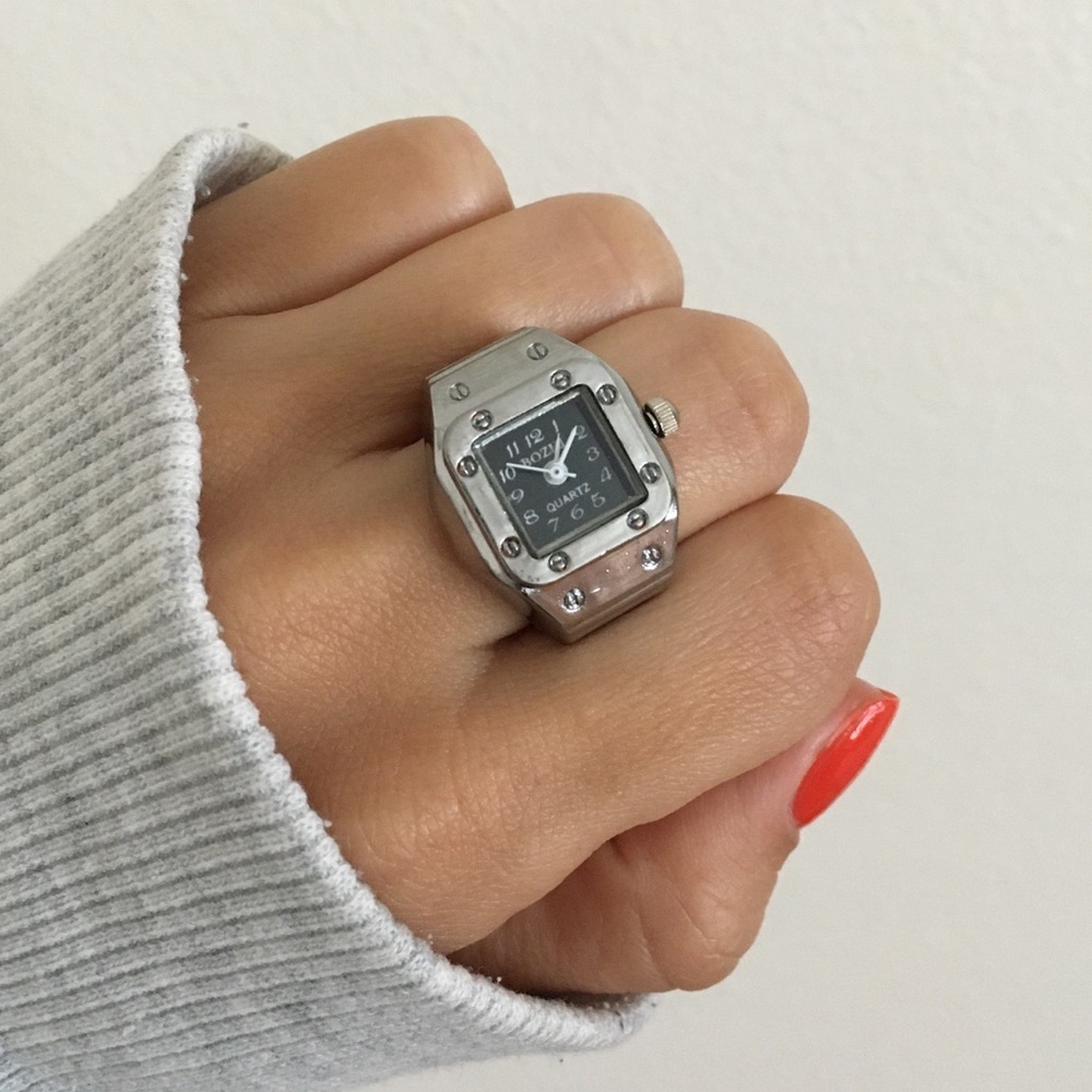 Black Dial Square Watch Ring
